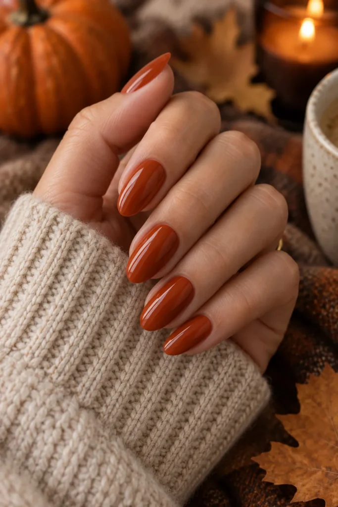 18. Rust Orange Almond Nails