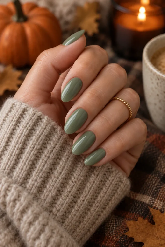 14. Sage Green Almond Nails