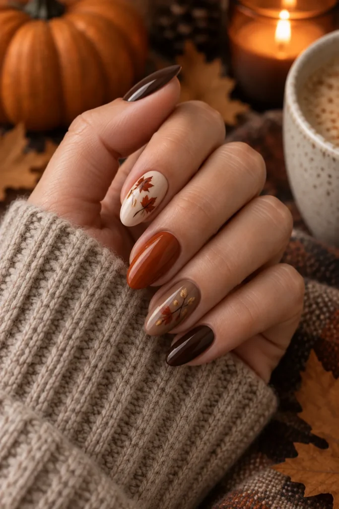 29. Thanksgiving Almond Nails