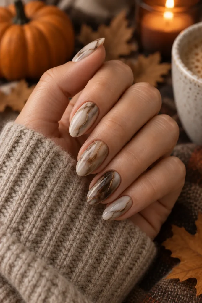 27. Marble Almond Nails