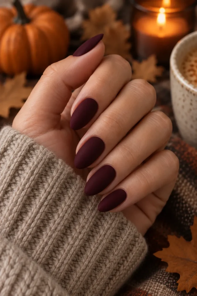 26. Velvet Matte Almond Nails