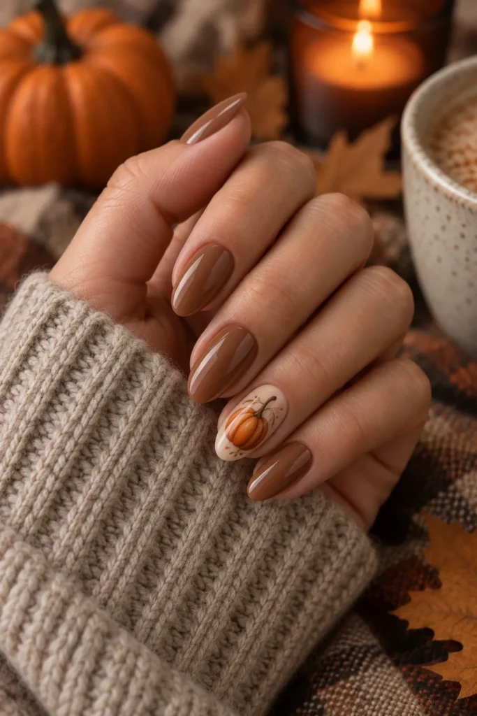 25. Pumpkin Spice Almond Nails