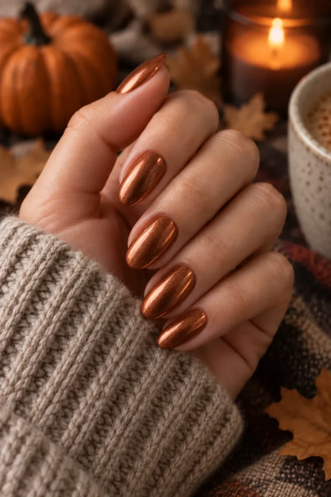 24. Metallic Copper Almond Nails