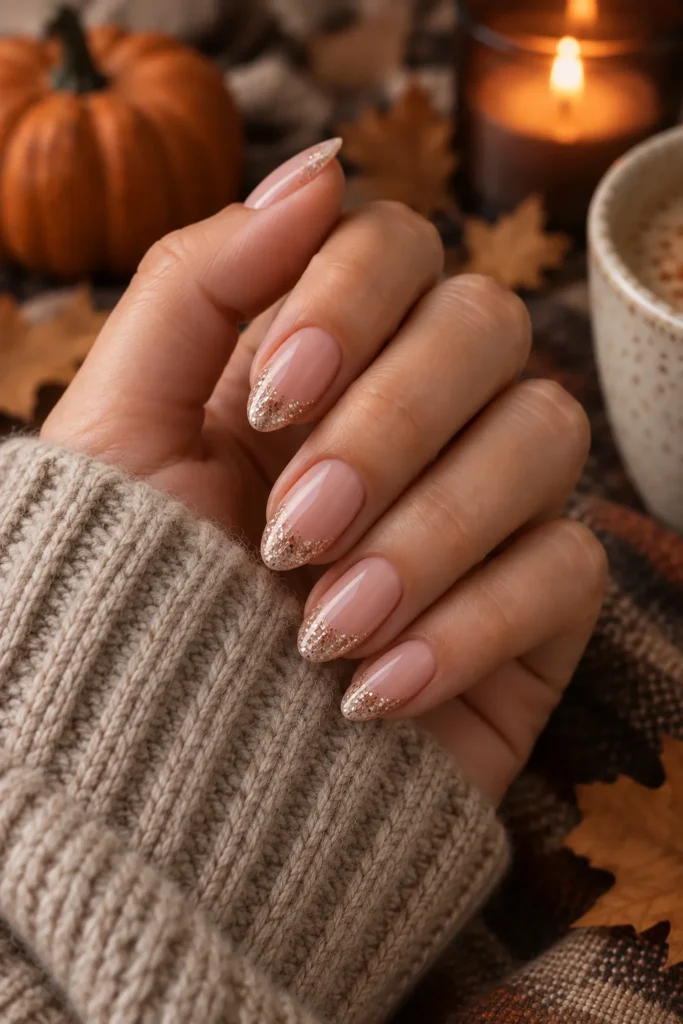 23. Sparkly Tip Almond Nails
