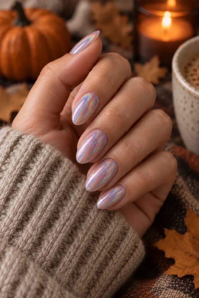 22. Holographic Almond Nails