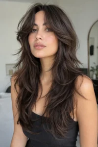 2. Long Wolf Cut With Curtain Bangs
