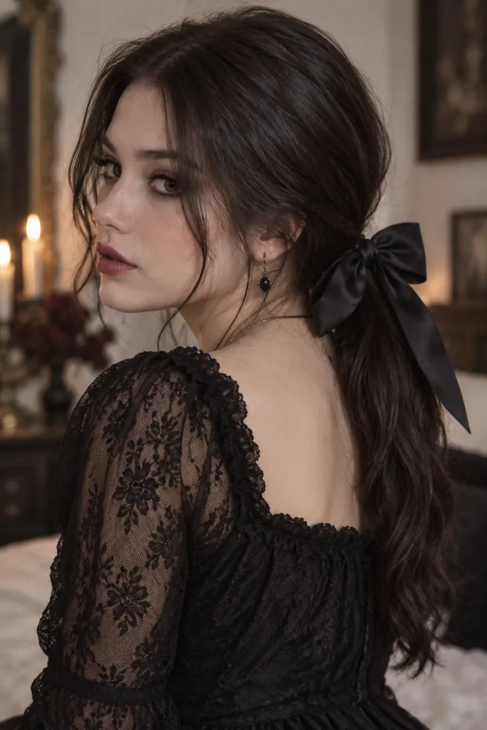 11. Gothic Bow Accent Ponytail