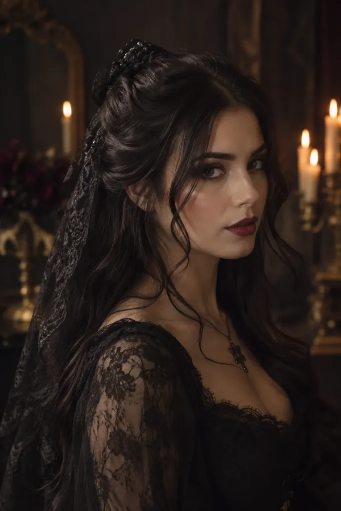 8. Lace Veil Half Up