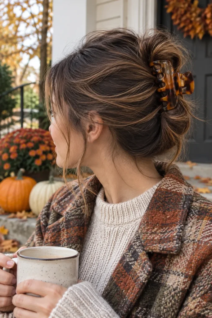 24. Autumn Colored Claw Clip Updo