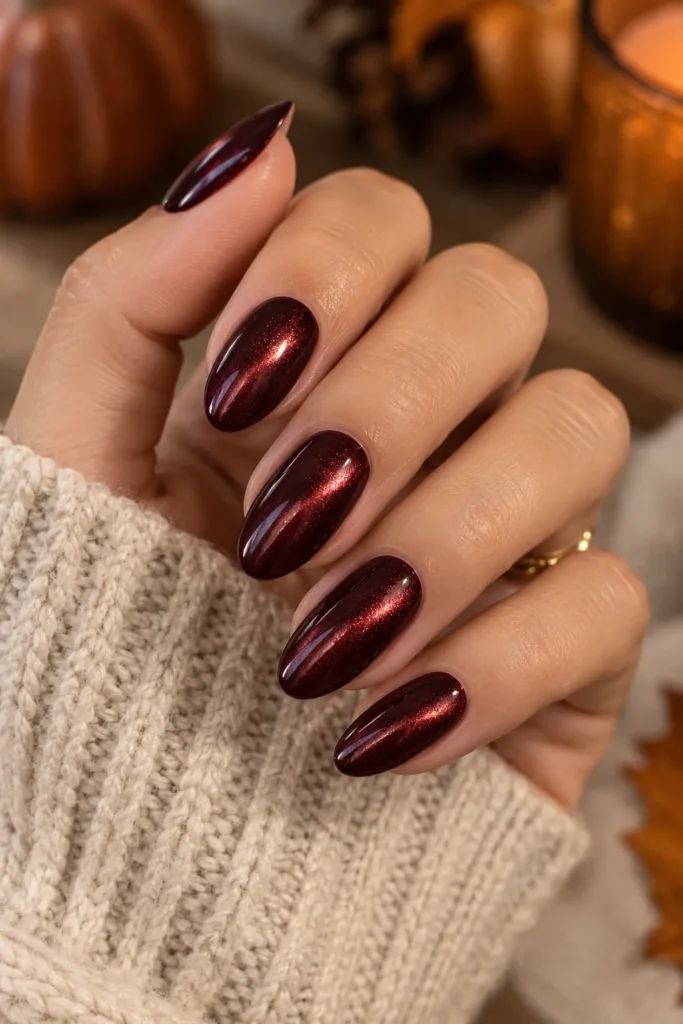 1. Burgundy Cat Eye Nails