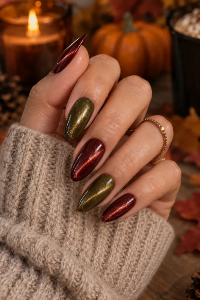 20. Two Tone Cat Eye Nails