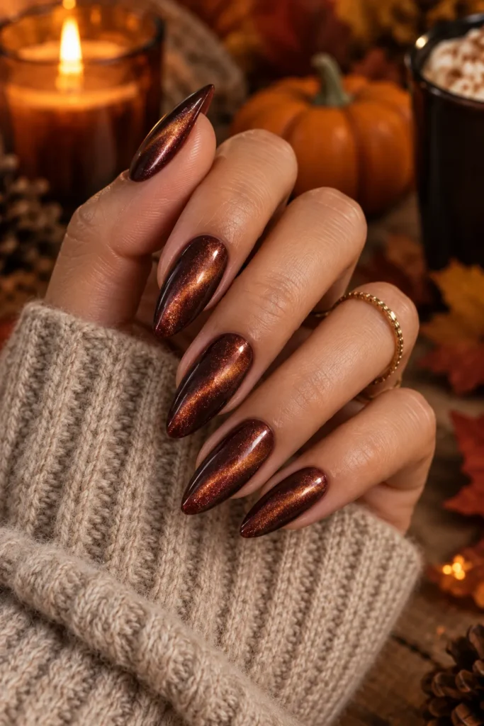 17. Cat Eye Almond Tip Nails
