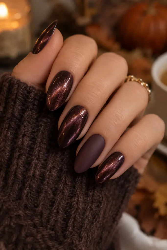 10. Cat Eye Nails With Matte Accent Nail