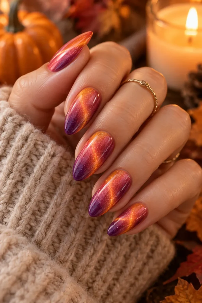 21. Sunset Gradient Cat Eye Nails