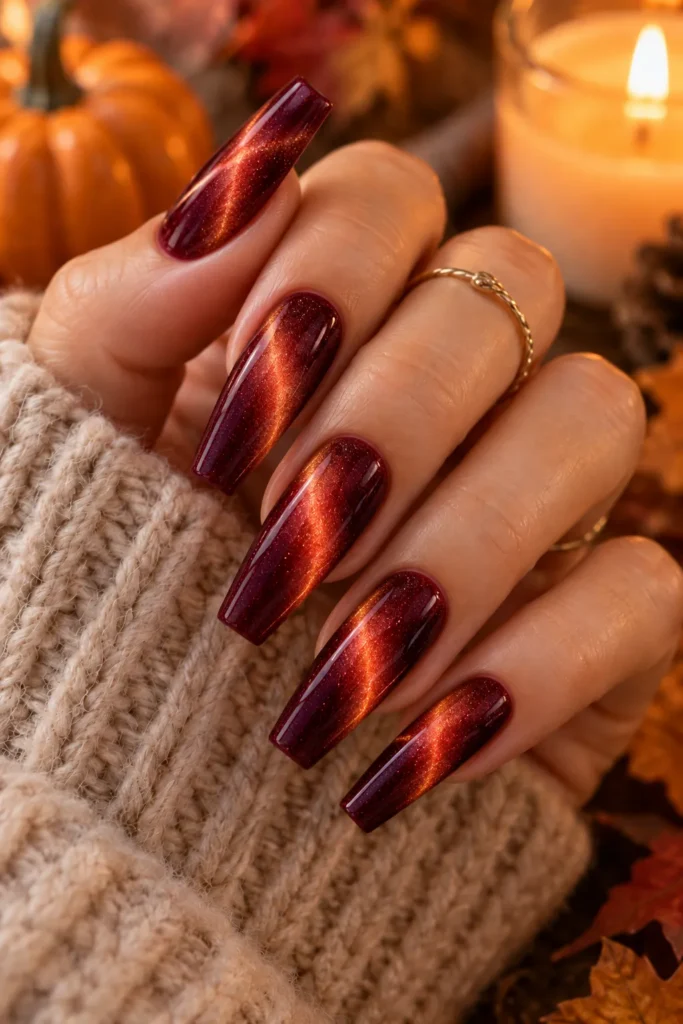 30. Cat Eye Coffin Nails For Fall