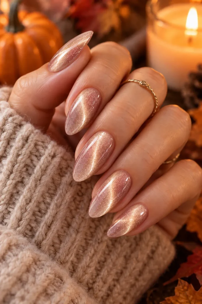 27. Fall Wedding Cat Eye Nails