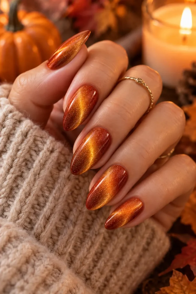 26. Thanksgiving Cat Eye Nails