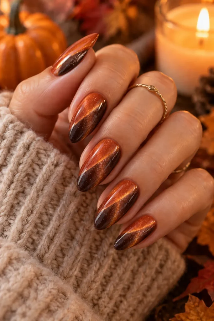 23. Diagonal Cat Eye Split Nails