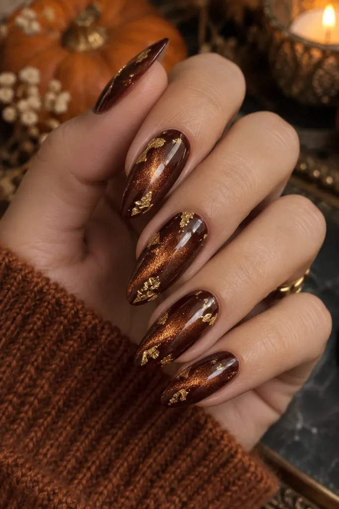 9. Cat Eye Nails With Gold Foil
