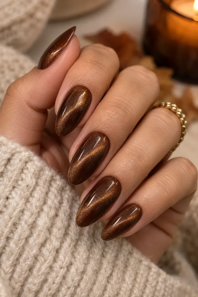4. Chocolate Brown Cat Eye Nails
