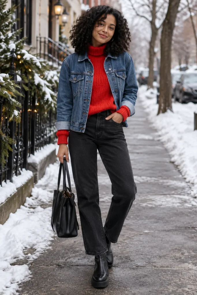 1. Sweater Peeking Under Denim Jacket Peekaboo Layering Outfits