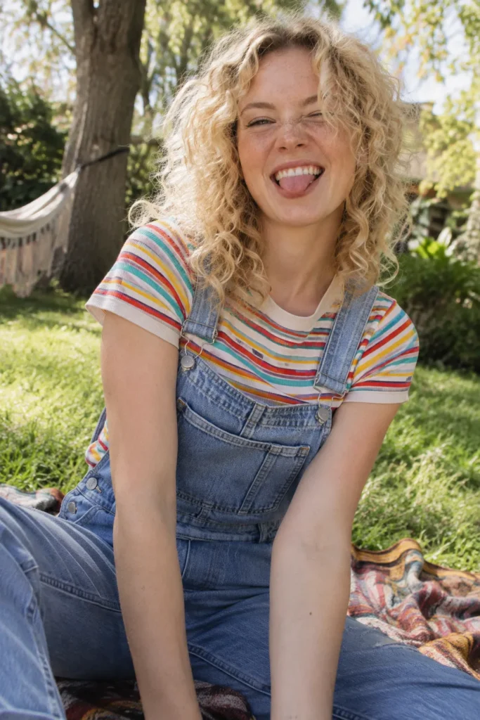 9. Striped Tee Under Overall Peekaboo Strap