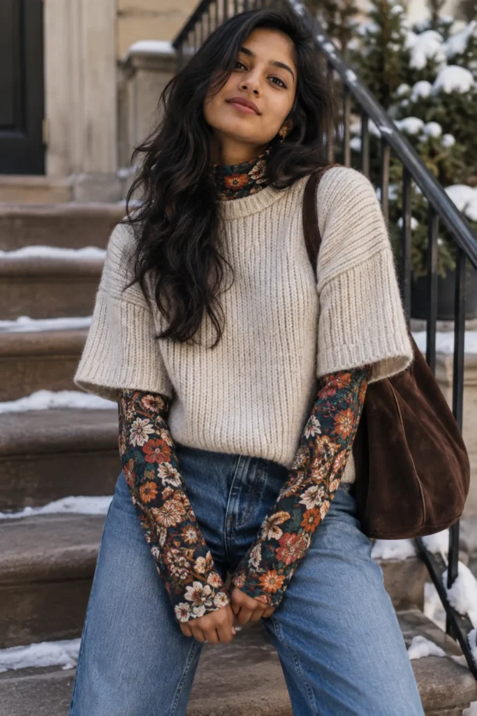 6. Long Sleeve Peeking Under Short Sleeve Sweater