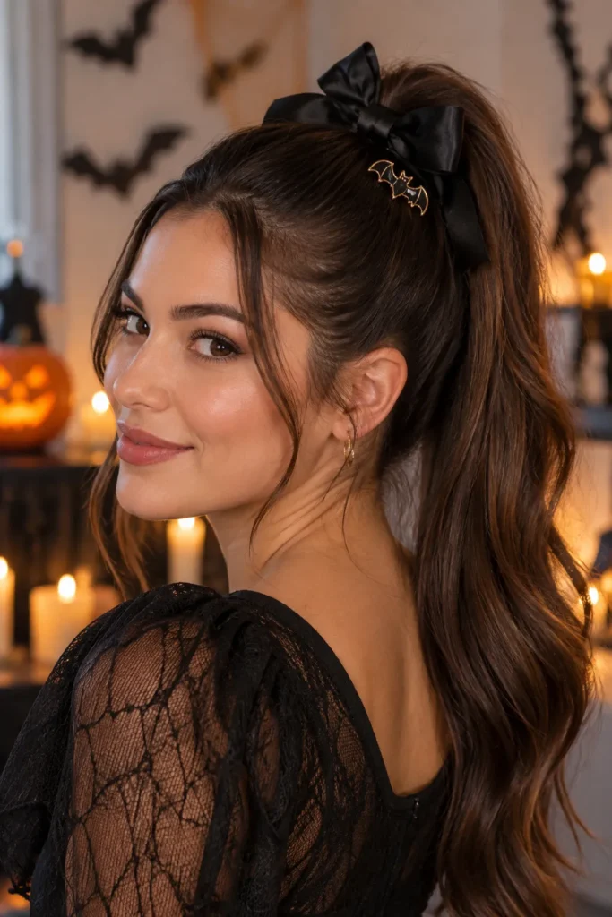 3. High Ponytail With Bat Bow