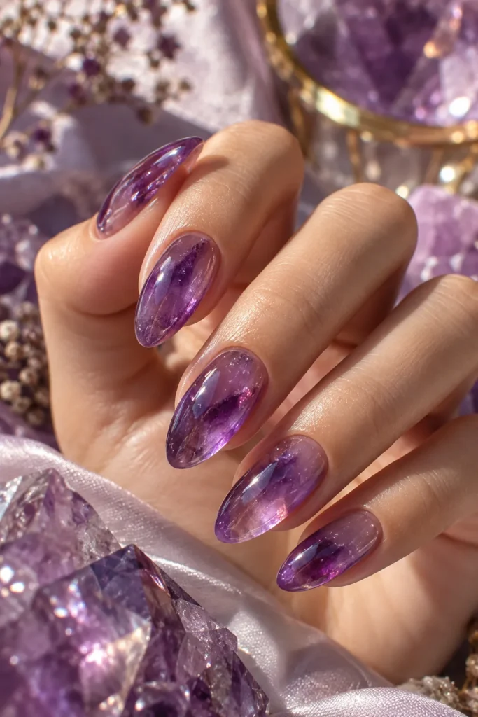 1. Amethyst Purple Glow Gemstone Glass Nails