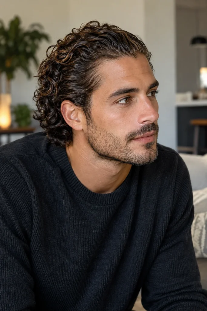 19. Curly Hair Slick Back
