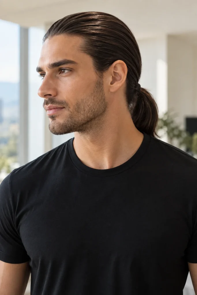 21. Long Hair Slicked Ponytail