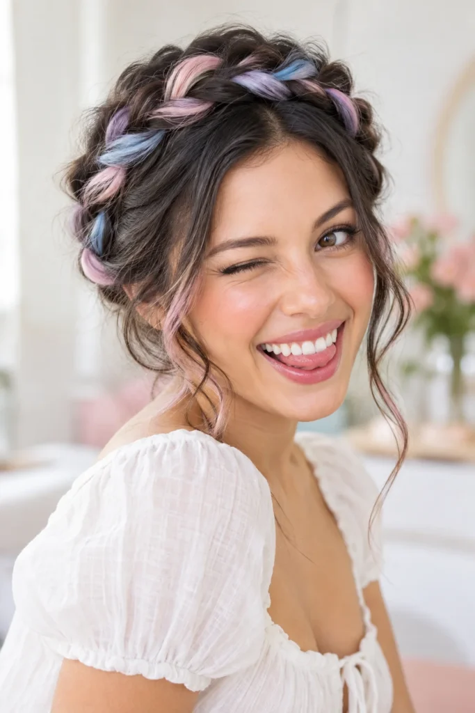 24. Halo Braid With Hair Chalk