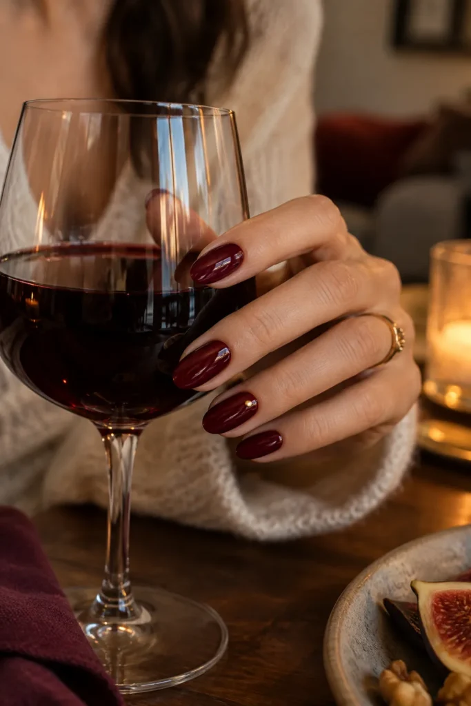 2. Deep Burgundy October Nail Ideas