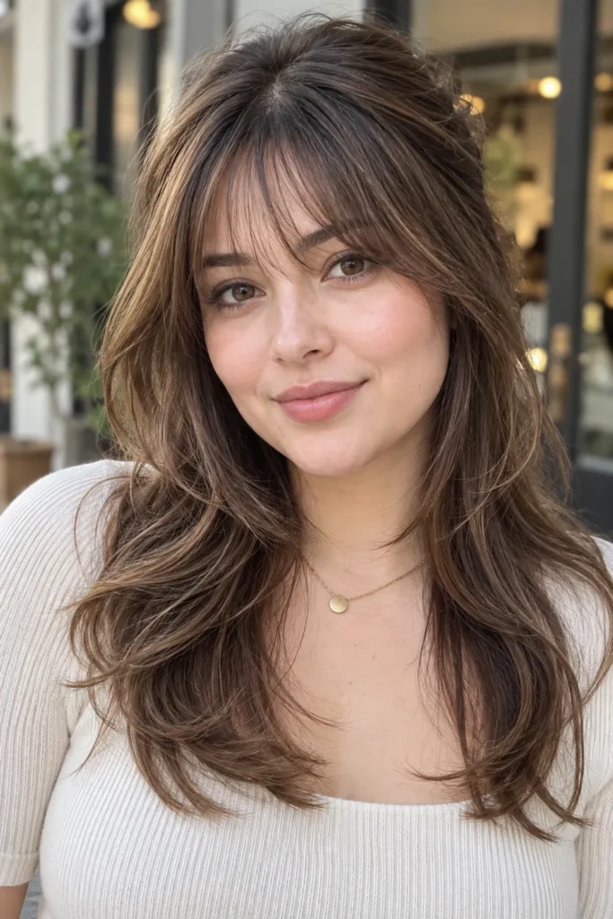 1. Wispy Bangs For Round Face Wispy Bang Hairstyle Ideas