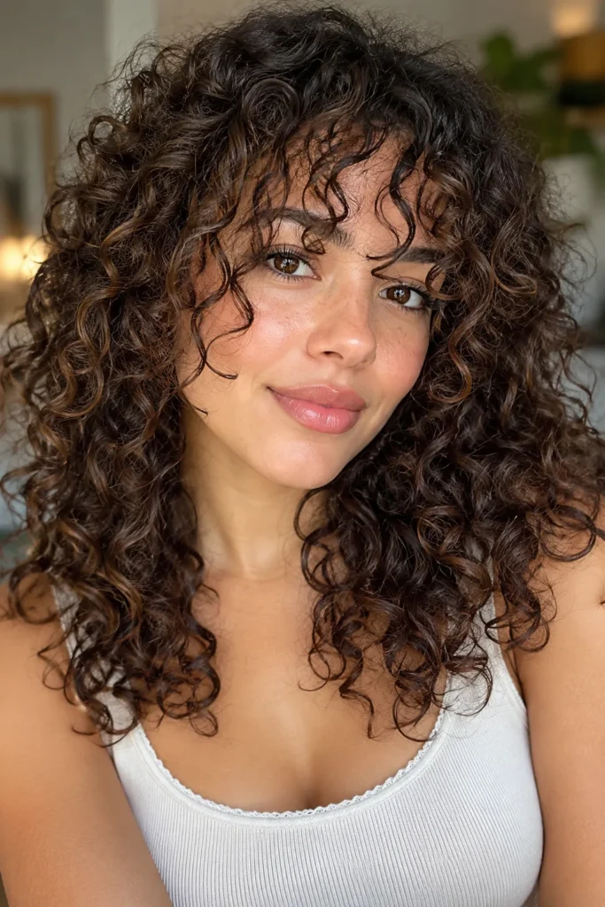 7. Wispy Bangs For Curly Hair