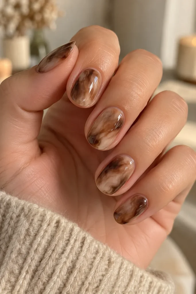 2. Soft Brown Cloud Swirl Nails