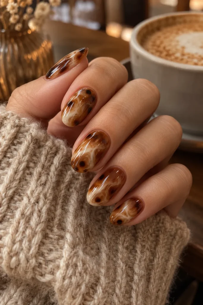 19. Cinnamon Latte Tortoise Nails