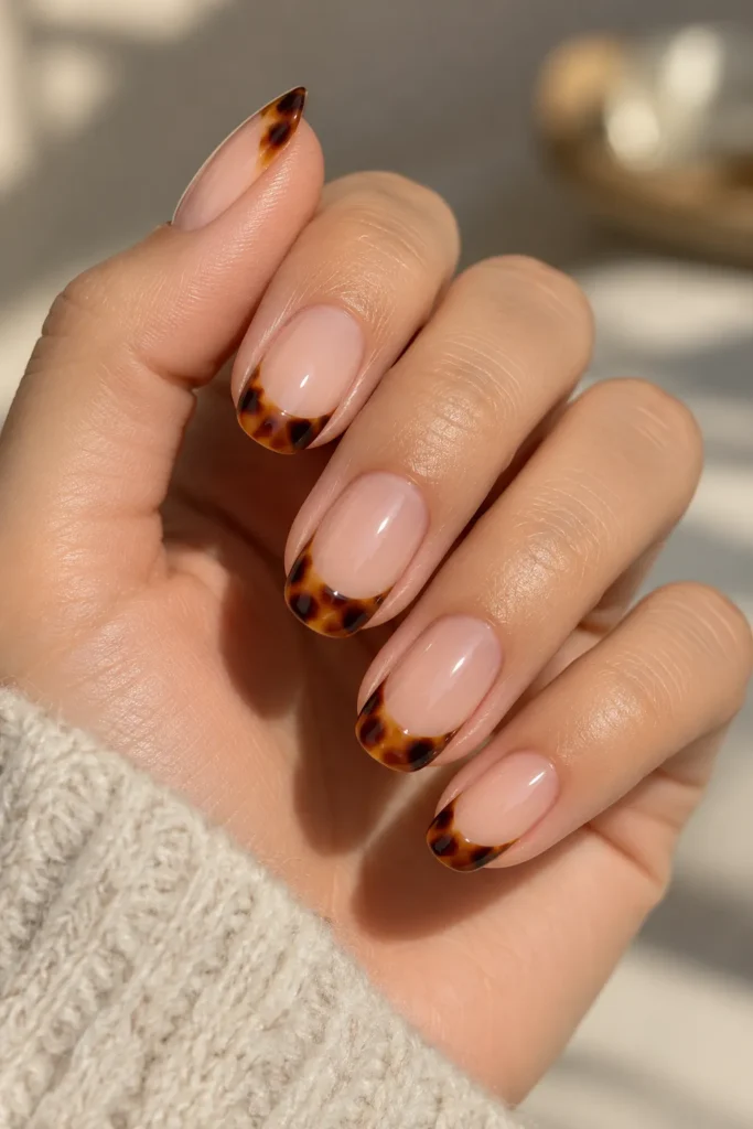 8. Warm Tortoise French Tips