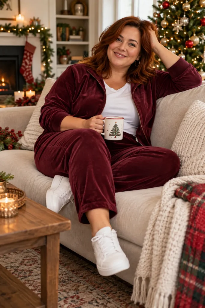 11. A Burgundy Velour Set for Lazy Holiday Days