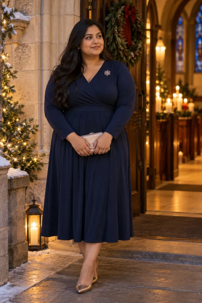 20. A Long Sleeve Midi Dress for Church Evenings