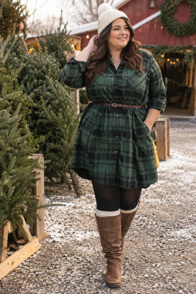 10. The Flannel Shirt Dress With Warm Tights