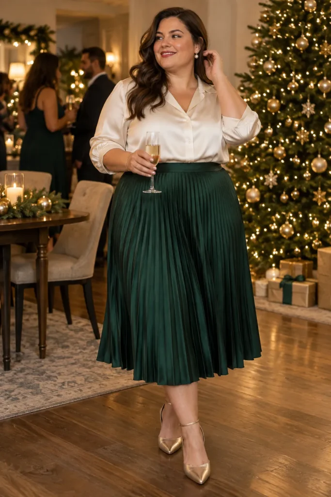 21. A Silky Blouse With a Pleated Skirt