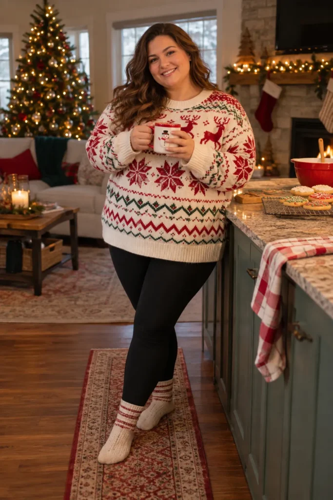 7. The Oversized Christmas Sweater With Warm Leggings