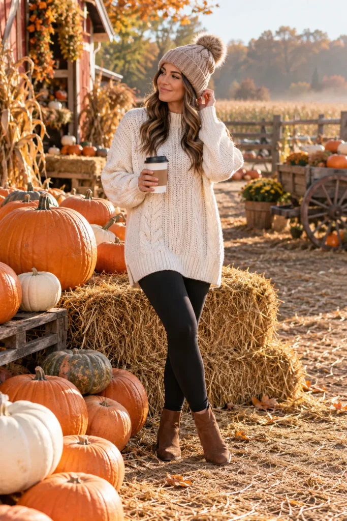 1. Oversized Cream Sweater with Leggings