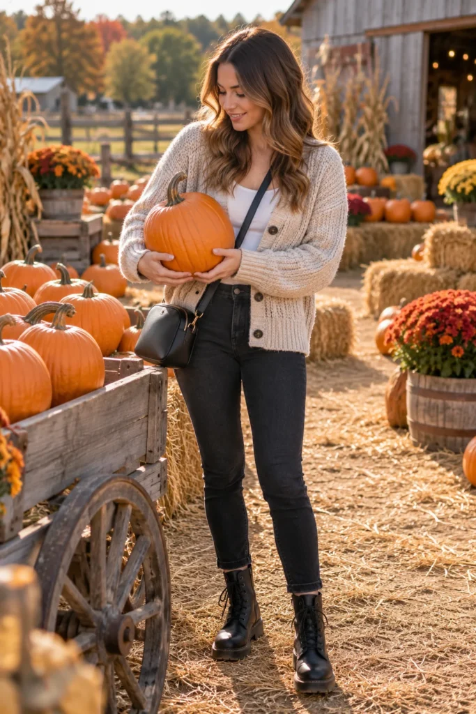 14. Dark Jeans and Chunky Oatmeal Cardigan