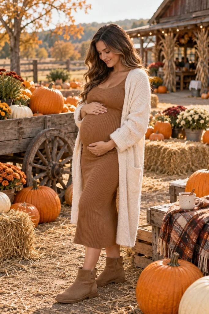 30. Maternity Bump Dress in Earth Tones