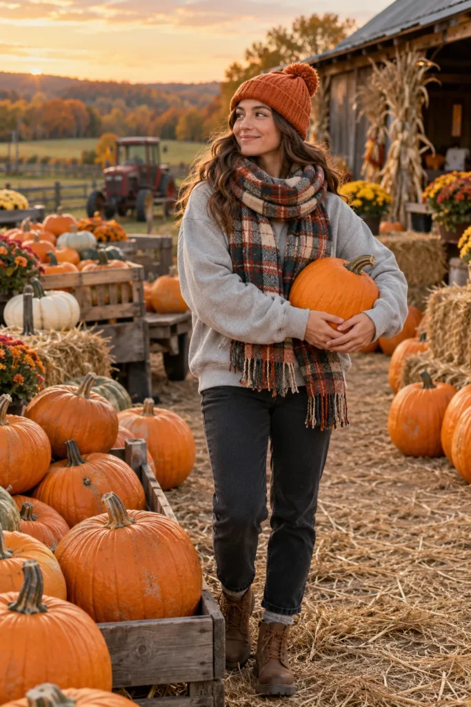 5. Chunky Scarf and Orange Beanie Combo