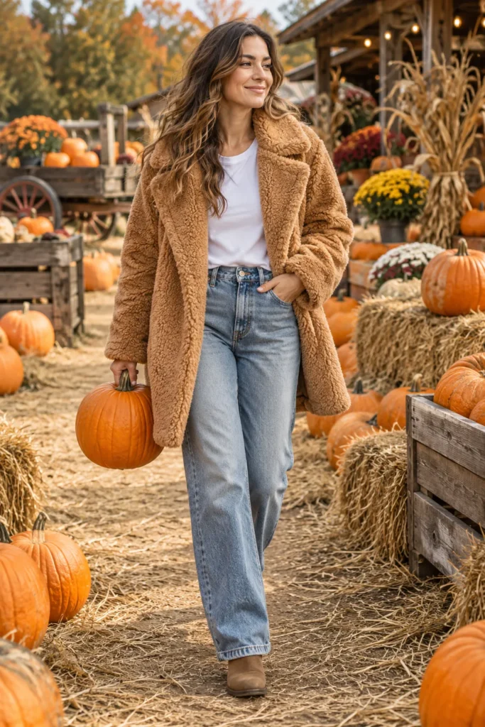 4. Teddy Coat over a Simple Tee