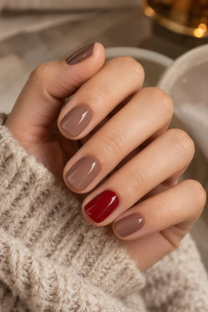 3. One Bold Cherry Accent Nail Cherry Mocha Nails