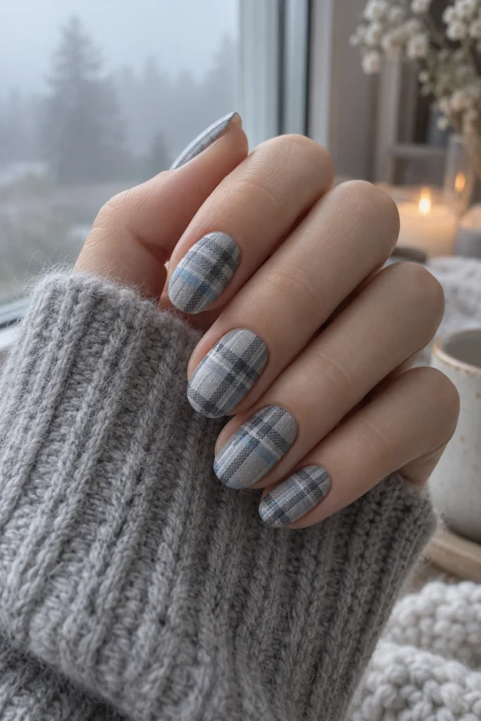 5. Gray Flannel Plaid Plaid Nail Designs